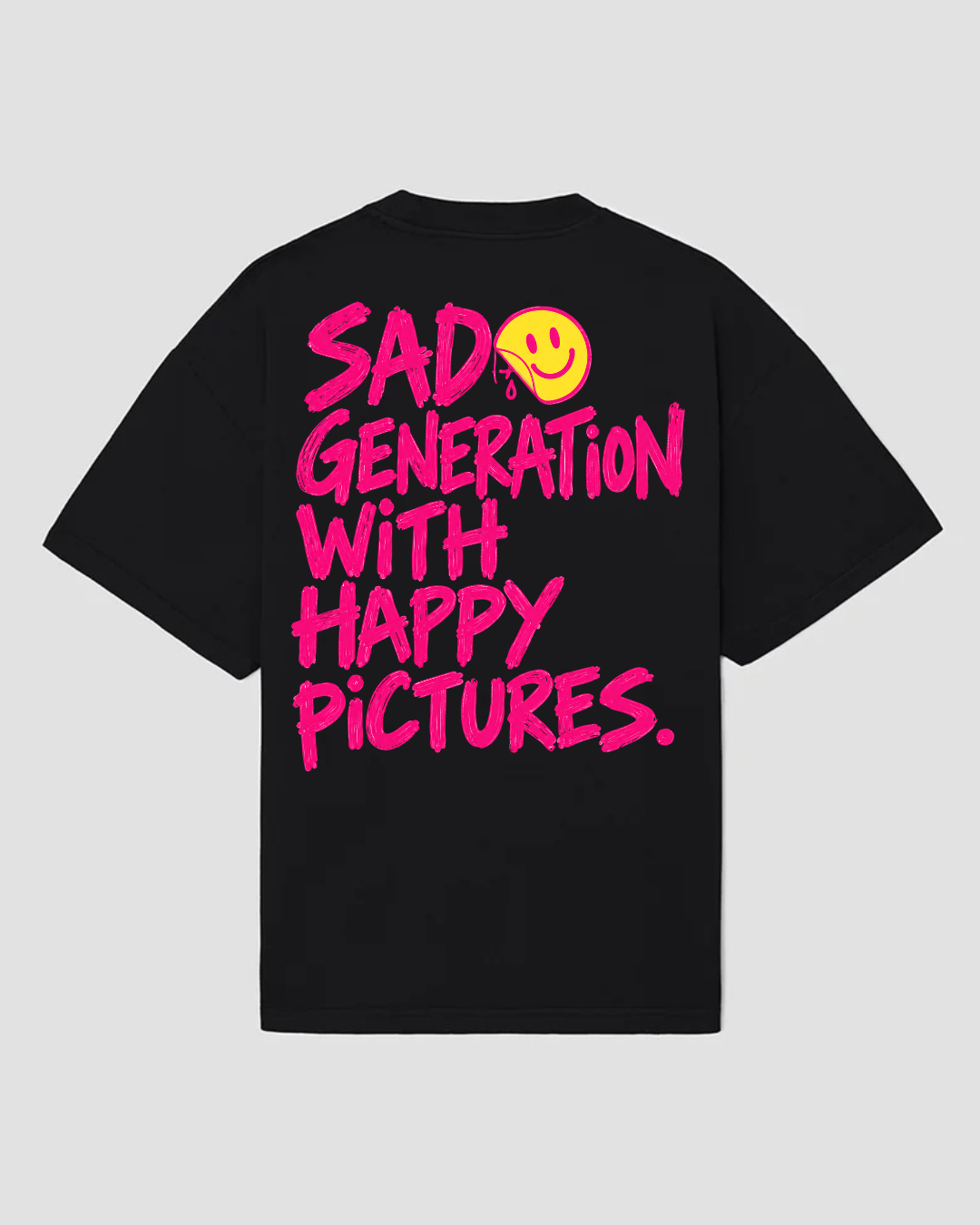 bee. HAPPY PICTURES — Tricou Oversized, Bumbac 100%, 300GSM — Negru
